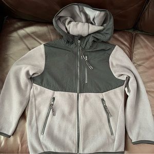 Old Navy Color-Blocked Microfleece/Nylon Hybrid Zip Hoodie in Graphite Wash
